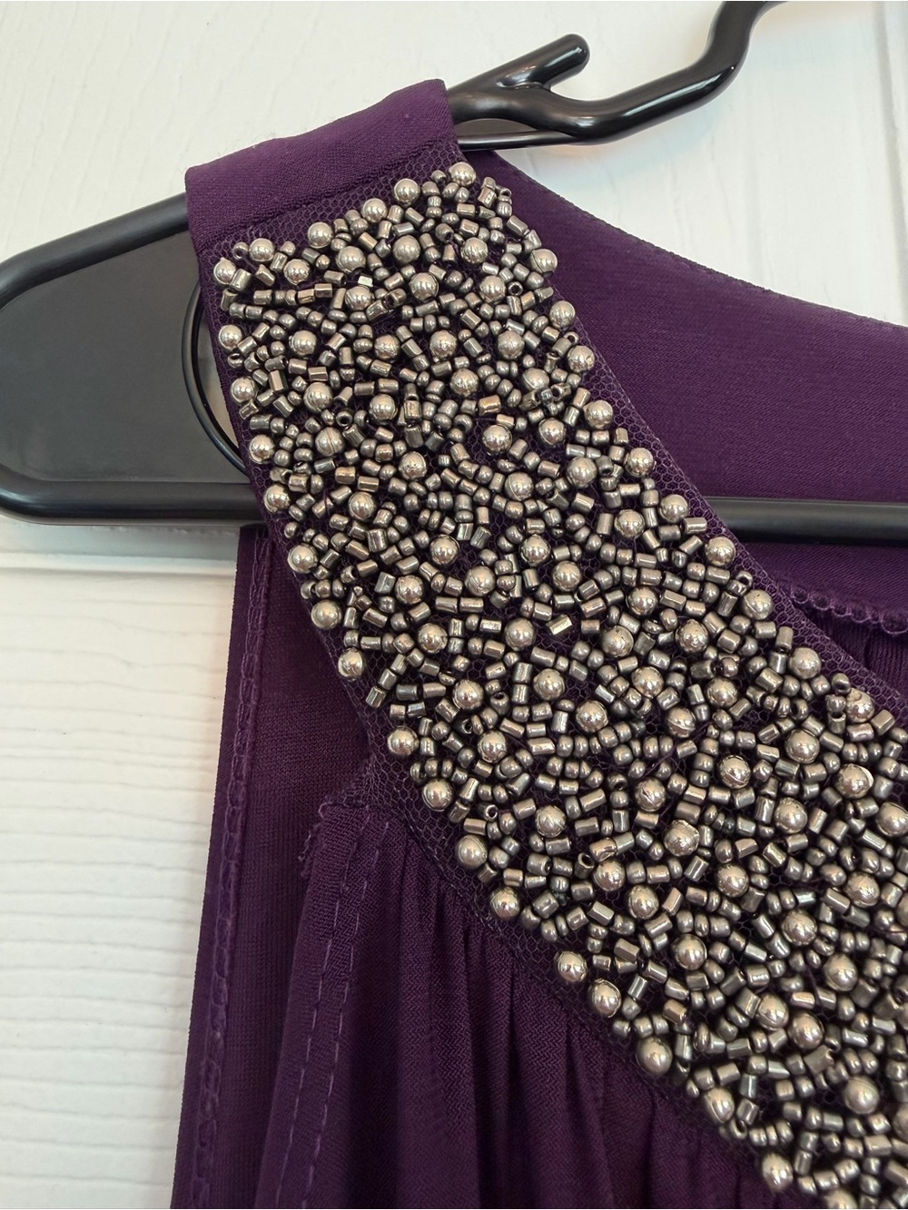 Haani Beaded Neckline Dark Purple Maxi Dress